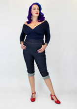 Load image into Gallery viewer, Denim Pin Up High Waist Capri Pants