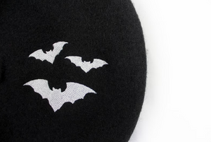 Embroidered Bats Black Beret