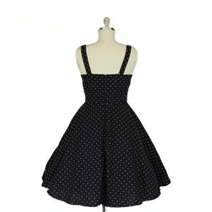 Polka Dot Black & White Sweetheart Cocktail Strap Dress