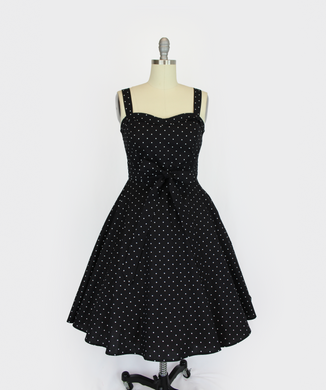 Polka Dot Black & White Sweetheart Cocktail Strap Dress