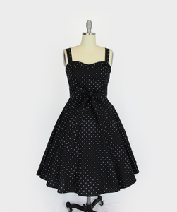 Polka Dot Black & White Sweetheart Cocktail Strap Dress