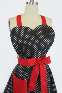 Retro Vintage Inspired Black And Red Polka Dots Pinup 1950s Apron