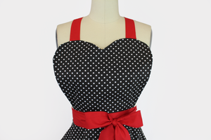Retro Vintage Inspired Black And Red Polka Dots Pinup 1950s Apron
