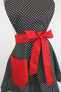 Retro Vintage Inspired Black And Red Polka Dots Pinup 1950s Apron