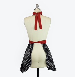 Retro Vintage Inspired Black And Red Polka Dots Pinup 1950s Apron