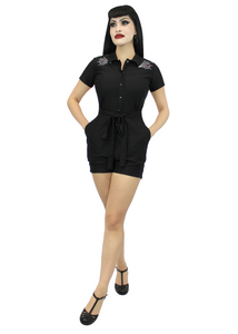 Spiderweb Stretchy Black Romper With Belt