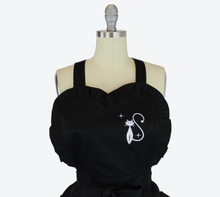 Load image into Gallery viewer, Retro 1950s White Embroidered Cat Black Vintage Inspired Apron