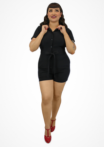 Stretchy Black Romper With Belt