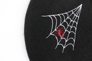 Embroidered Spiderweb Black Beret