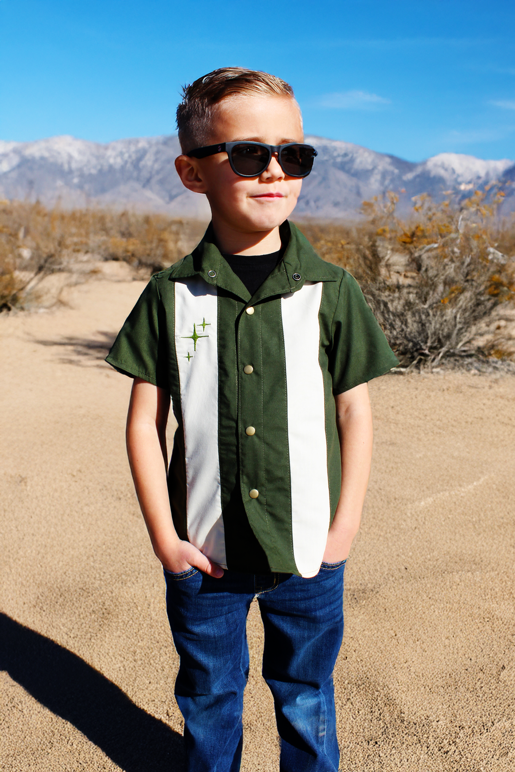 Boy's Bowler Hunter Green Retro Cotton Top