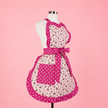 Load image into Gallery viewer, Vintage Pink Polka Dot Apron 1950s Pin Up Apron
