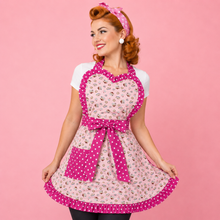 Load image into Gallery viewer, Vintage Pink Polka Dot Apron 1950s Pin Up Apron
