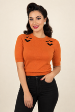 Load image into Gallery viewer, Vintage Inspired Spooky Bat Knit Top – Orange Retro Sweater