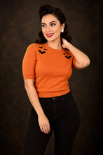 Load image into Gallery viewer, Vintage Inspired Spooky Bat Knit Top – Orange Retro Sweater