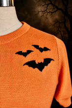Load image into Gallery viewer, Vintage Inspired Spooky Bat Knit Top – Orange Retro Sweater