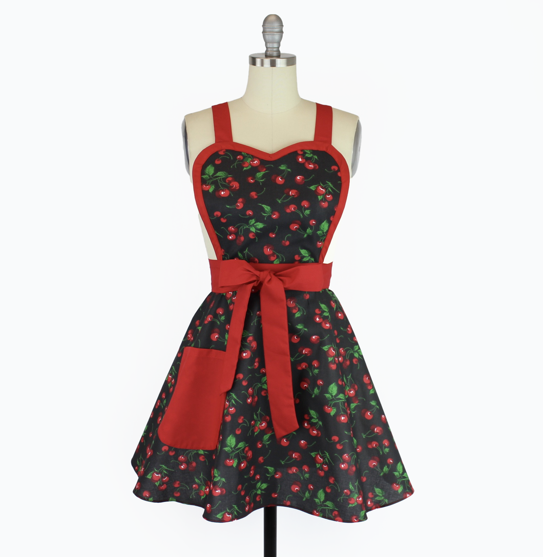 Retro Red Apron Vintage Inspired Cherry Pin Up Apron