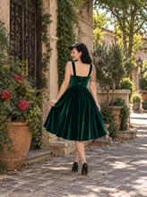Load image into Gallery viewer, Emerald Green Velvet Holiday Dress – Vintage Inspired Swing Dress