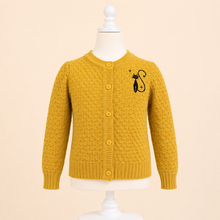 Load image into Gallery viewer, Girls Mustard Black Cat Cardigan Sweater