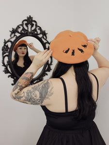 Embroidered Cats Orange Beret