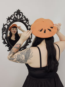 Embroidered Cats Orange Beret