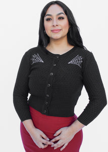 Long Sleeve Black Double Spiderweb Cardigan Sweater