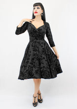 Load image into Gallery viewer, Holiday Black 1940s Vintage Inspired Circle Dress w/ Pockets