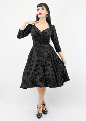 Holiday Black 1940s Vintage Inspired Circle Dress w/ Pockets