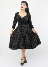 Load image into Gallery viewer, Holiday Black 1940s Vintage Inspired Circle Dress w/ Pockets