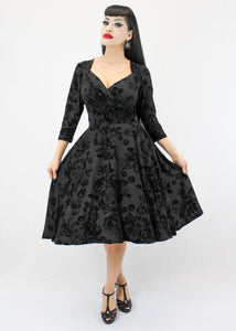 Holiday Black 1940s Vintage Inspired Circle Dress w/ Pockets