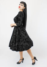 Load image into Gallery viewer, Holiday Black 1940s Vintage Inspired Circle Dress w/ Pockets