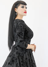 Load image into Gallery viewer, Holiday Black 1940s Vintage Inspired Circle Dress w/ Pockets