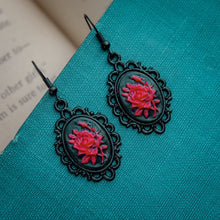 Load image into Gallery viewer, Handmade Red Rose Cameo Earrings