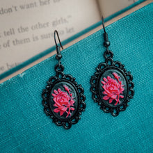Load image into Gallery viewer, Handmade Red Rose Cameo Earrings
