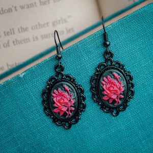 Handmade Red Rose Cameo Earrings