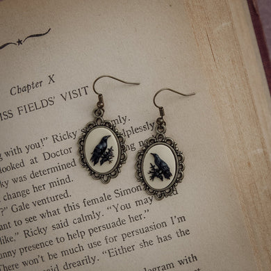 Handmade Crow Cameo Earrings