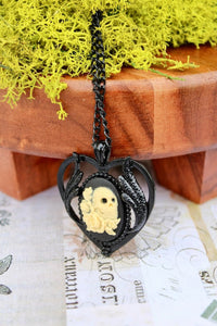 Skull and Roses Heart Cameo Black Victorian Goth Necklace