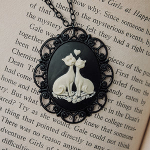 Siamese Cats Oval Cameo Black Victorian Goth Necklace