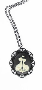 Siamese Cats Oval Cameo Black Victorian Goth Necklace