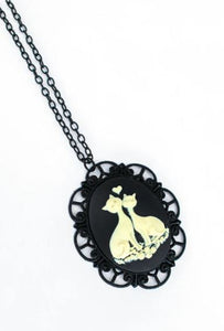 Siamese Cats Oval Cameo Black Victorian Goth Necklace