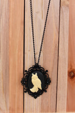 Load image into Gallery viewer, Great Horned Owl Black Victorian Cameo Necklace