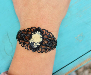 Floral Cameo Vintage Inspired Cuff Adjustable Bracelet