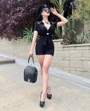 Load image into Gallery viewer, Spiderweb Stretchy Black Romper With Belt