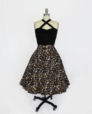 Flowy Leopard 1950s Vintage Skirt With Pockets
