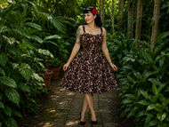 Leopard Strap Animal Print Swing Dress, Rockabilly Midi Dress