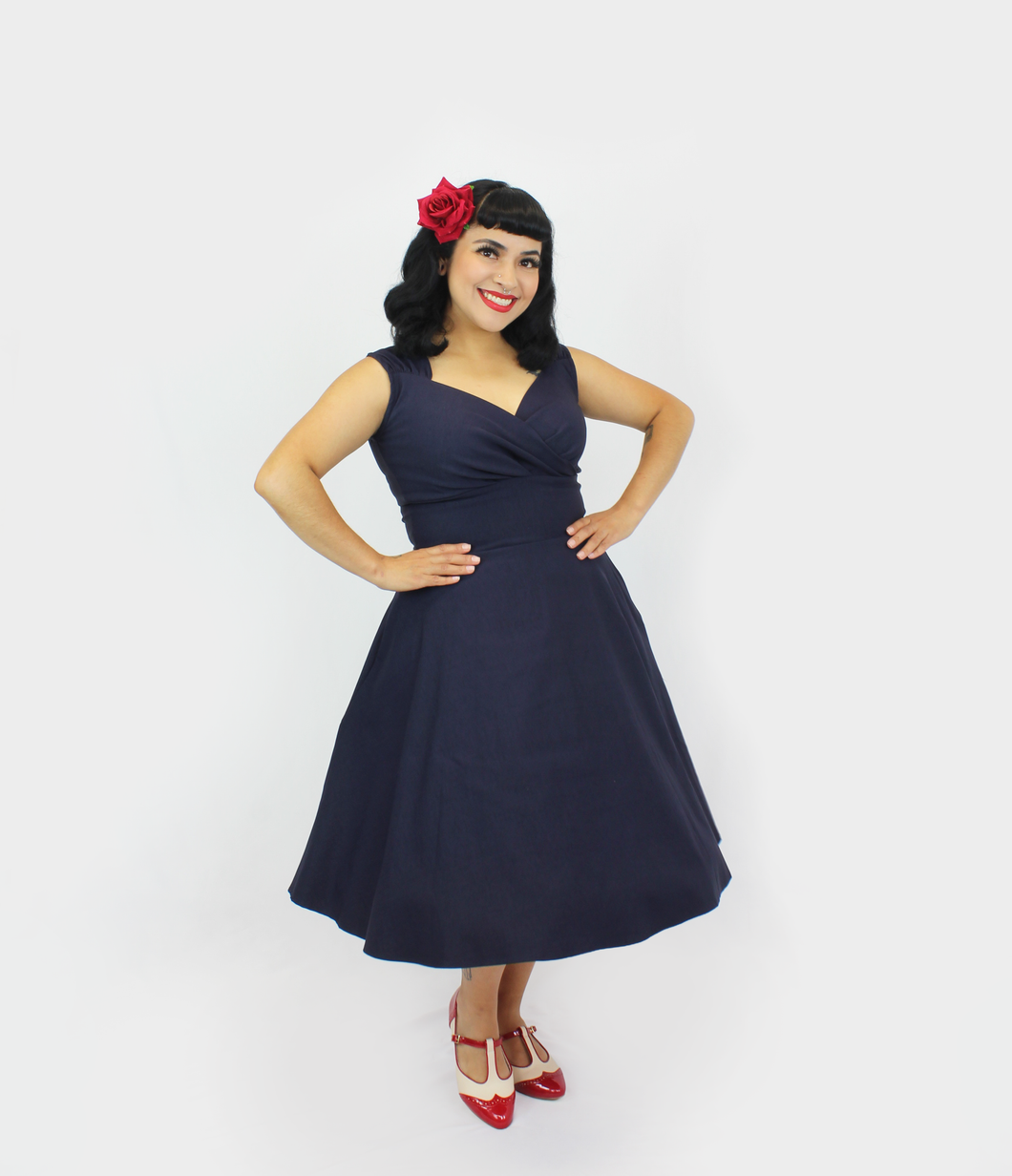 Navy Blue Sweetheart Sleeveless Circle Dress| Retro Cocktail Party Dress
