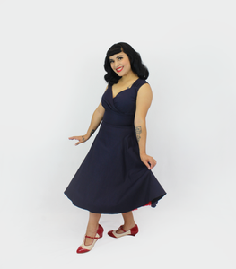 Navy Blue Sweetheart Sleeveless Circle Dress| Retro Cocktail Party Dress