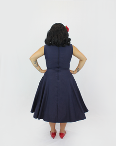 Navy Blue Sweetheart Sleeveless Circle Dress| Retro Cocktail Party Dress