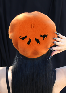 Embroidered Cats Orange Beret