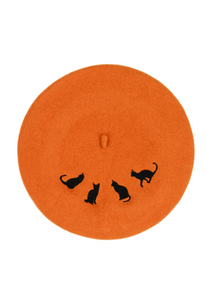 Embroidered Cats Orange Beret