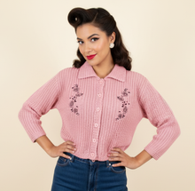 Load image into Gallery viewer, Pink Embroidered Floral Cardigan Sweater